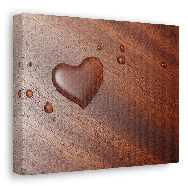 Valentine Canvas Gallery Wrap With Water Drop Heart on Wooden Table Shot with Very Shallow Depth of Field
