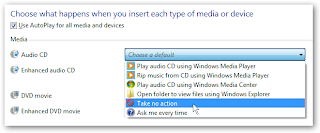Disable Autoplay of Audio CDs , Blank CD or DVD media and USB Drives in XP and Vista