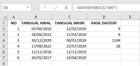 Cara Memasukkan Fungsi DATEDIF pada Microsoft Excel