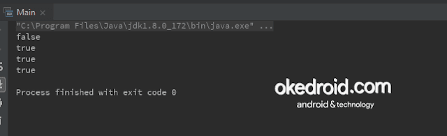 Output Hasil Contoh Code Program Perbedaan Perbandingan Operator == dan Method .equals() di Program Java
