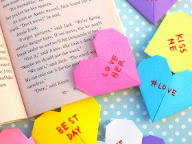 origami conversation heart corner bookmarks- great valentine's day craft for kids