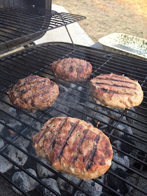 Beef and turkey patties on the grill