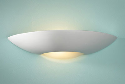 The modern SLI072 Slice Uplighter, plaster wall lamp with acidated glass insert at the base