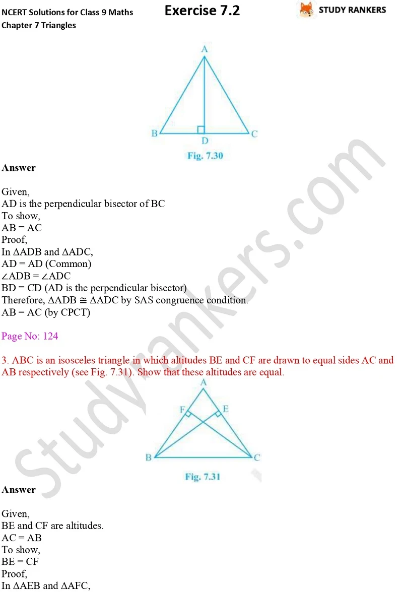 NCERT Solutions for Class 9 Maths Chapter 7 Triangles 7.2 Part 3