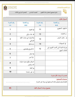 دليل تصحيح العلوم للصف السادس الفصل الثالث 2018-2019