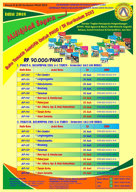 penerbit asaka prima, buku paud tematik 2017, buku tk paud murah, buku tematik saintifik, buku paud tematik, buku paud saintifik, buku paud k13, buku paud