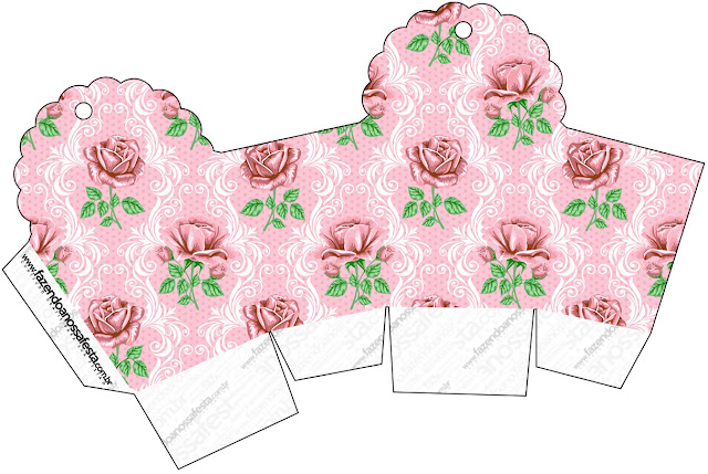 Shabby Chic con Rosas Rosadas: Cajas para Primera Comunión para Imprimir Gratis. 