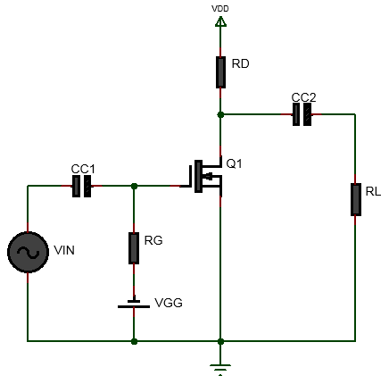 fixed gate biased depletion MOSFET amplifier circuit diagram