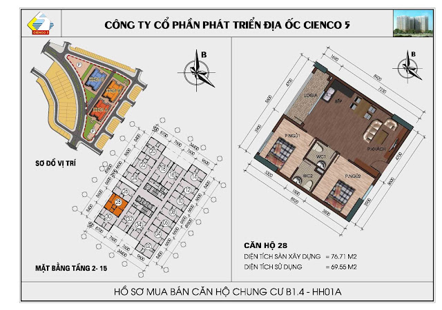 Mặt bằng Căn hộ 28 chung cư b1.4 hh01a thanh hà