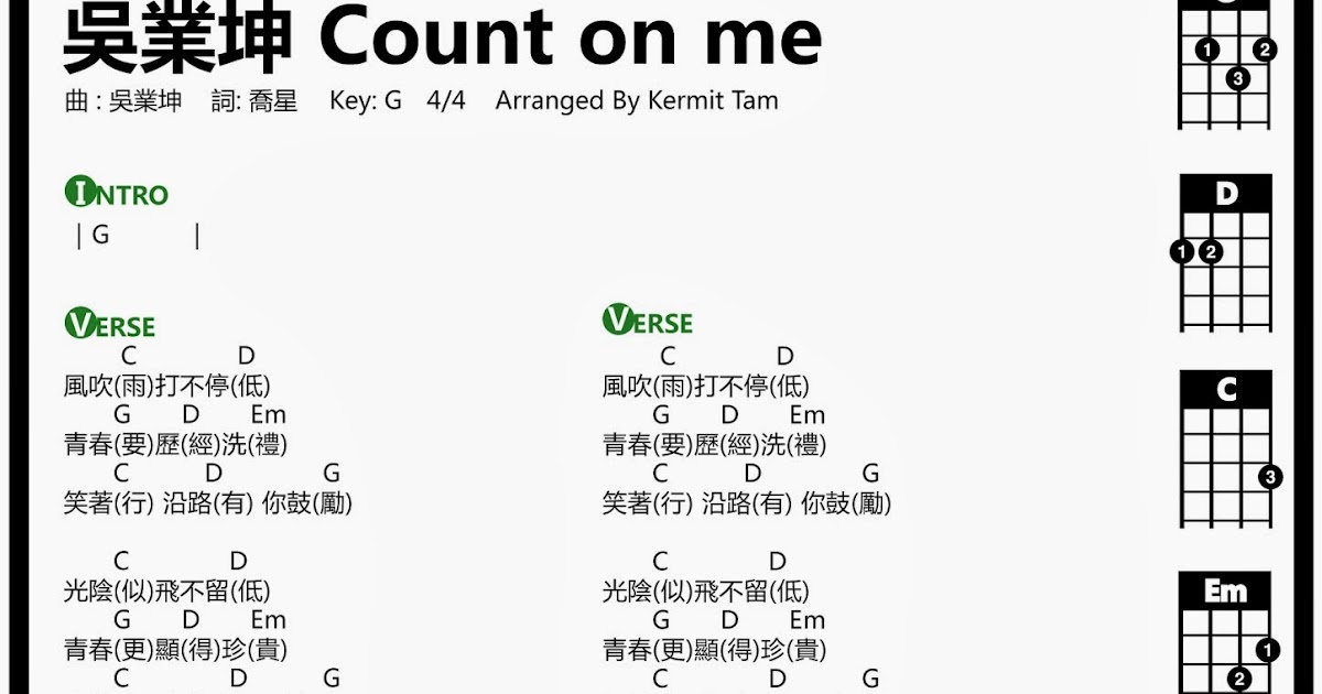 圍威喂ukulele 吳業坤count On Me Ukulele Chord 圍威喂ukulele 吳業坤count On Me Ukulele Chord