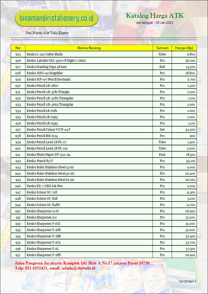katalog toko alat tulis bina mandiri stationery 2023 lengkap