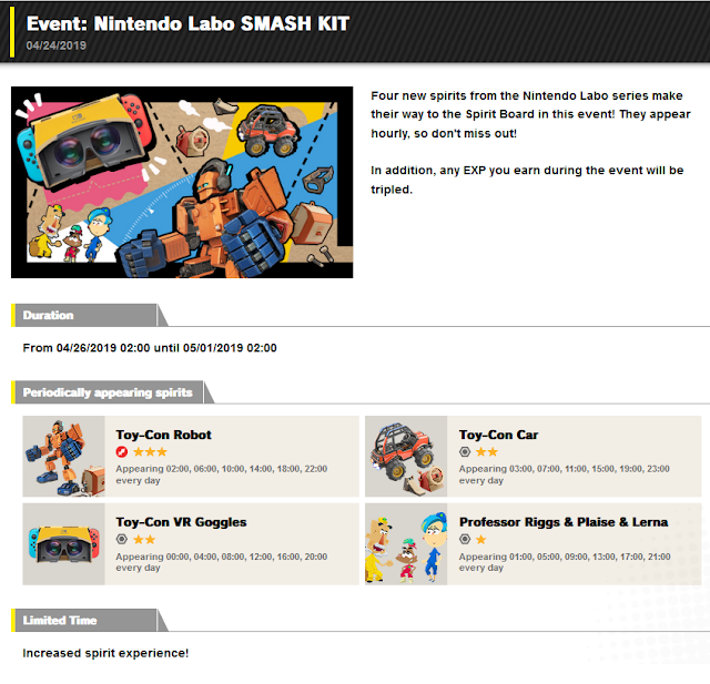 Nintendo Labo Super Smash Bros. Ultimate Spirit event kit Toy-Con Robot Car VR Goggles Professor Riggs Plaise Lerna