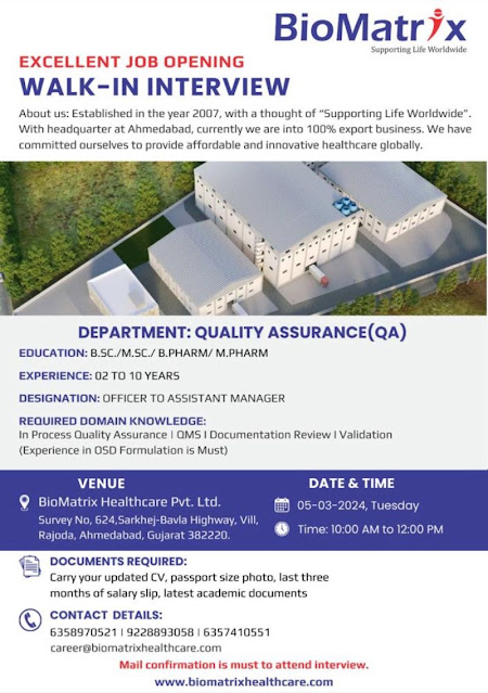 BioMatrix Healthcare Walk in Interview For Quality Assurance Department