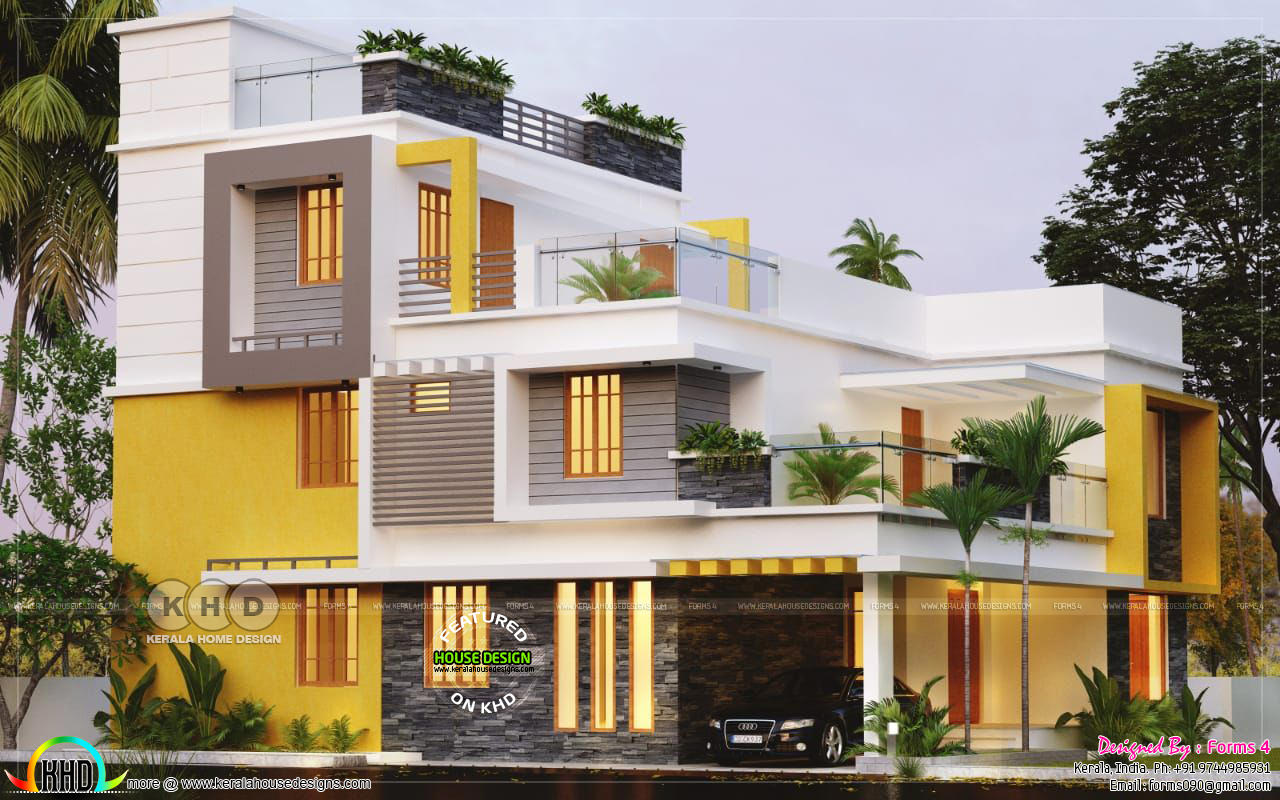 4 BHK architecture home design in contemporary style 