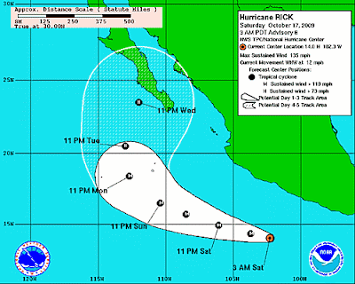 Hurrikansaison 2009 Pazifik aktuell: Hurrikan RICK (Kat. 4) bedroht Baja California Sur, Mexiko, Satellitenfoto Hurrikan RICK 17. Oktober 2009, Satellitenbild, Hurrikansaison 2009, Satellitenbild, Sturm, Wetter Mexiko, Pazifik, Klima Mexiko,