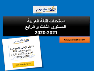 الغلاف الزمني الاسبوعي و توزيع حصص اللغة المستوى الثالث و الرابع 2020-2021