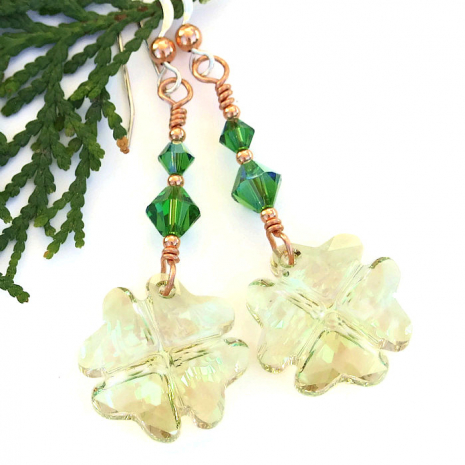 st patricks day lucky four leaf clover earrings