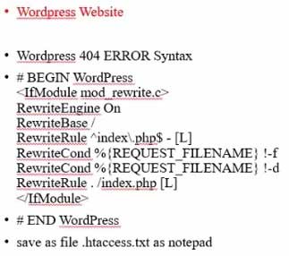 how to write 404 error syntax for wordpress site