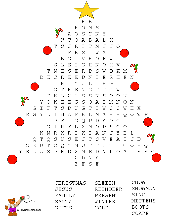 Christmas tree shaped word search 3