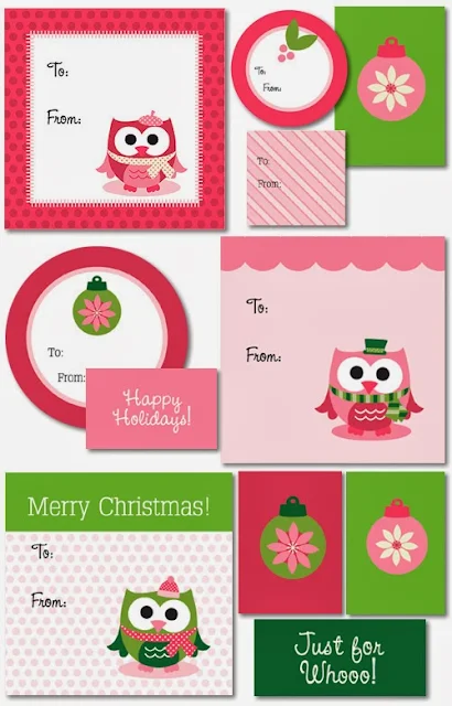 Free Printable Christmas Owls Set. 