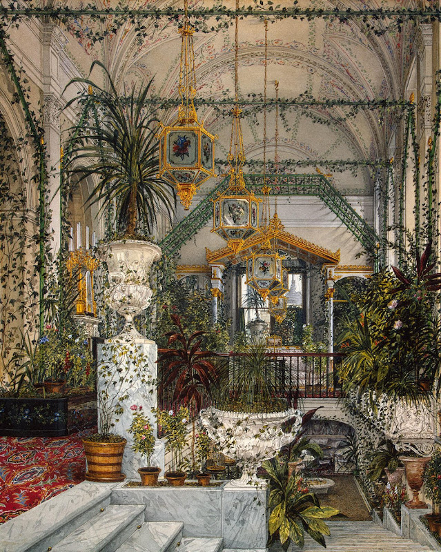 Interiors of the Winter Palace. The Winter Garden of Empress Alexandra Fyodorovna by Konstantin Andreyevich Ukhtomsky - Architecture, Interiors Drawings from Hermitage Museum