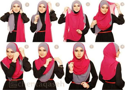 Contoh Tutorial Cara Berhijab Modern 2 Warna Contoh Tutorial Cara Berhijab Modern 2 Warna