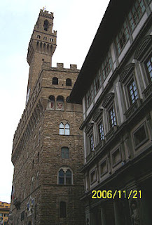 Palazzo Vecchio viewed from the Uffizi Gallery.