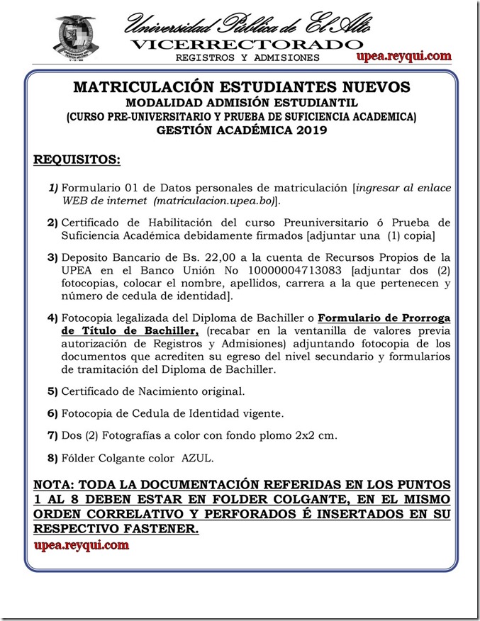 Matriculación UPEA 2019
