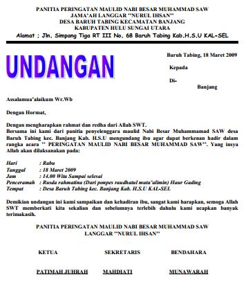 Contoh Surat Undangan Pengajian Acara Hari Besar Islam 