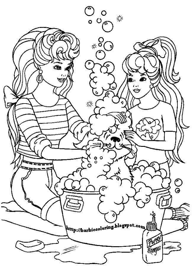BARBIE AND DOG COLORING PAGE
