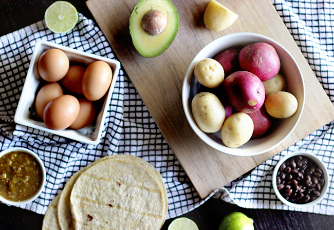 Vegetarian Breakfast Tacos with Red and Yellow Potatoes