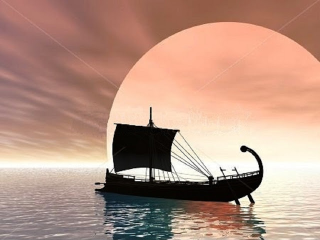 Древнегреческий корабль в море