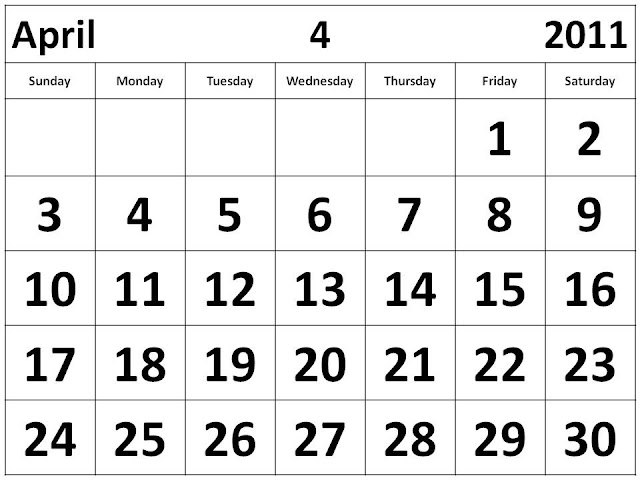 free yearly calendar 2011. With big fonts , calendar With