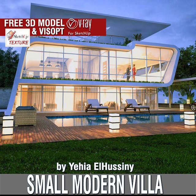 free 3D sketchup model-small  modern villa- and vray exterior visopt