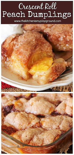 Rich crescent scroll dough wraps around in addition to embraces fresh peach quarters to create piffling p Crescent Roll Peach Dumplings