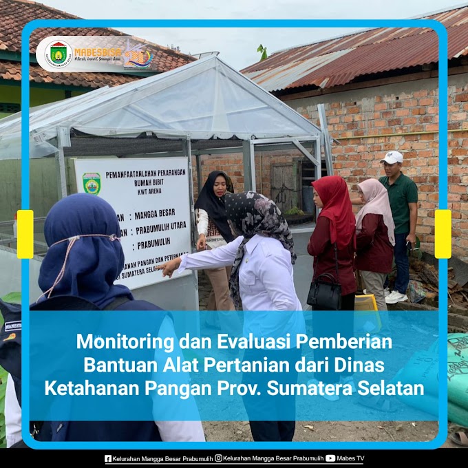 Lurah Mangga Besar Asniliaty, S.Si, M.Si Mendampingi Ibu-ibu KWT Arena Dan KWT Mangga Baru Menerima Kunjungan Dari Dinas Ketahanan Pangan Provinsi. Sumatera Selatan Dalam Rangka Monitoring Dan Evaluasi Pemberian Bantuan Alat Pertanian Turut Dihadiri Ibu Siti Kepala Bidang Ketahanan Pangan Kota Prabumulih Serta Ibu Pipin dan Ibu Yulianti PPL Kelurahan. Mangga Besar.