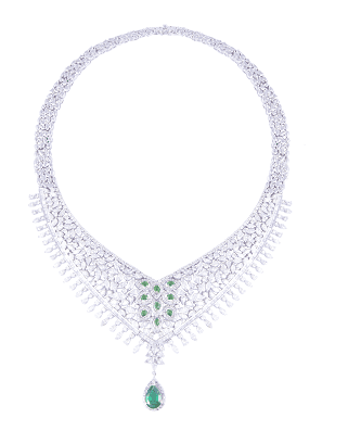 9.Diamond Neckpiec with Green Emerald by SLG Jewellers-min