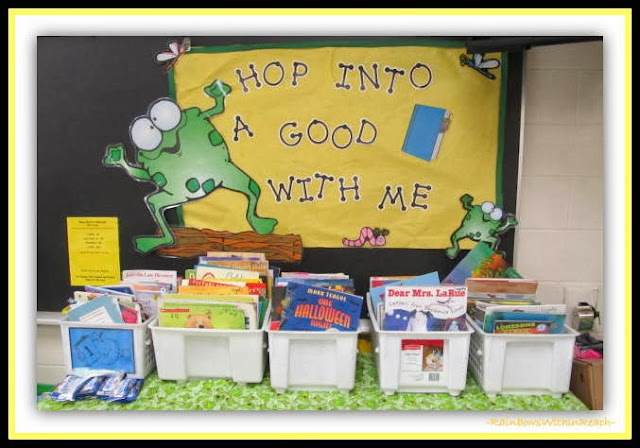 "Hop into a Good Book with Me" Bulletin Board via RainbowsWithinReach