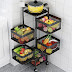 HOME CUBE 1 Pc 5 Layer Kitchen Rotating Trolley Portable Storage Rack Square Design Fruits & Vegetable Onion Cutlery, Spice,Jars Container Basket Organizer Holder Stand for Kitchen - Black