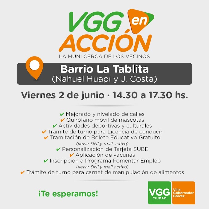 “VGG en Acción” estará presente en barrio La Tablita