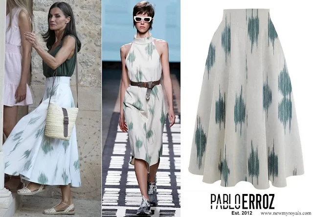 Queen Letizia wore Pablo Erroz skirt. Majorcan ikat fabric