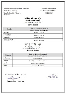 توزيع منهج اللغة الانجليزية الصف السادس الابتدائى الترم الاول 2023