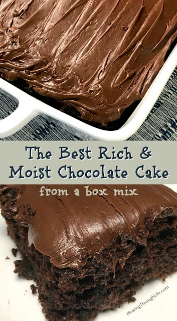 Are you craving a delicious chocolate cake?  This is the BEST rich and moist chocolate cake from a box mix that is unbelievably EASY to make!  This is a bakery quality cake that anyone can make at home with common ingredients!