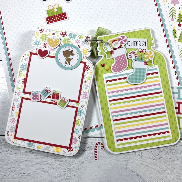 Jar Shaped Christmas Scrapbook Album with Reindeer, stockings, & gifts