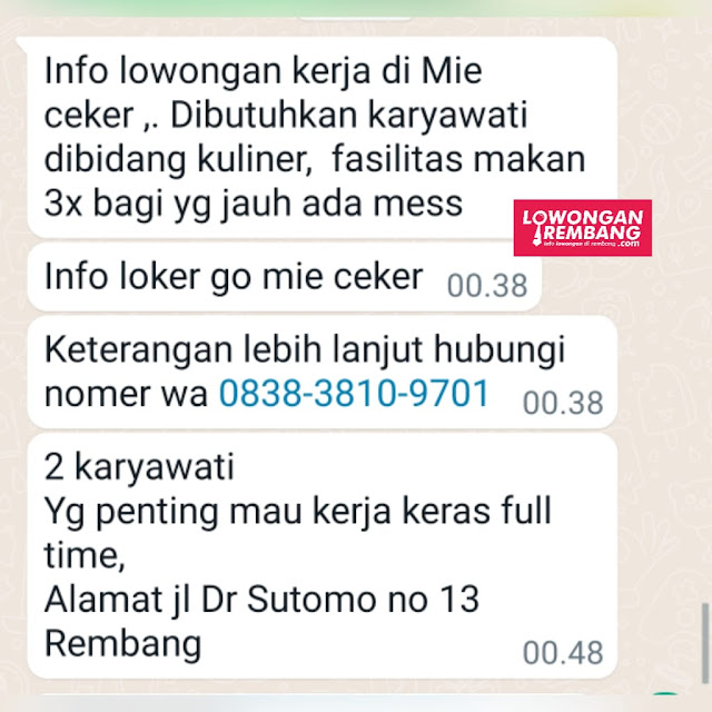 Lowongan Kerja Pegawai Warung Mie Ayam Ceker CNT Rembang Tanpa Syarat Ijazah