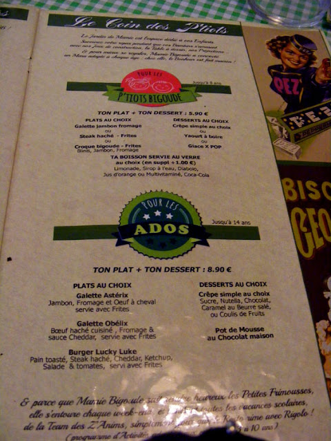 Kids menu, Mamie Bigoude, Chambray les Tours, Indre et Loire, France. Photo by Loire Valley Time Travel.