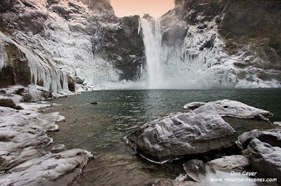 Snoqualmie Falls in winter amidst a winter wonderland, Snoqualmie, Washington