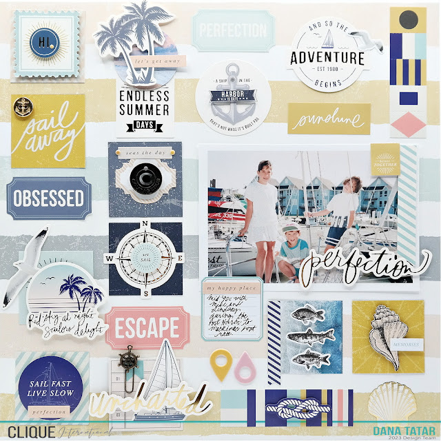 Set Sail Summer Scrapbook Layout with Layered Paper Embellishments and Nautical Charms