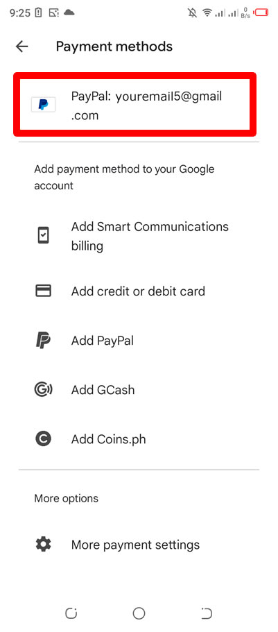 paypal added as payment method on google play