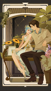 Artwork of Alain snuggling with Marguerite on a park bench